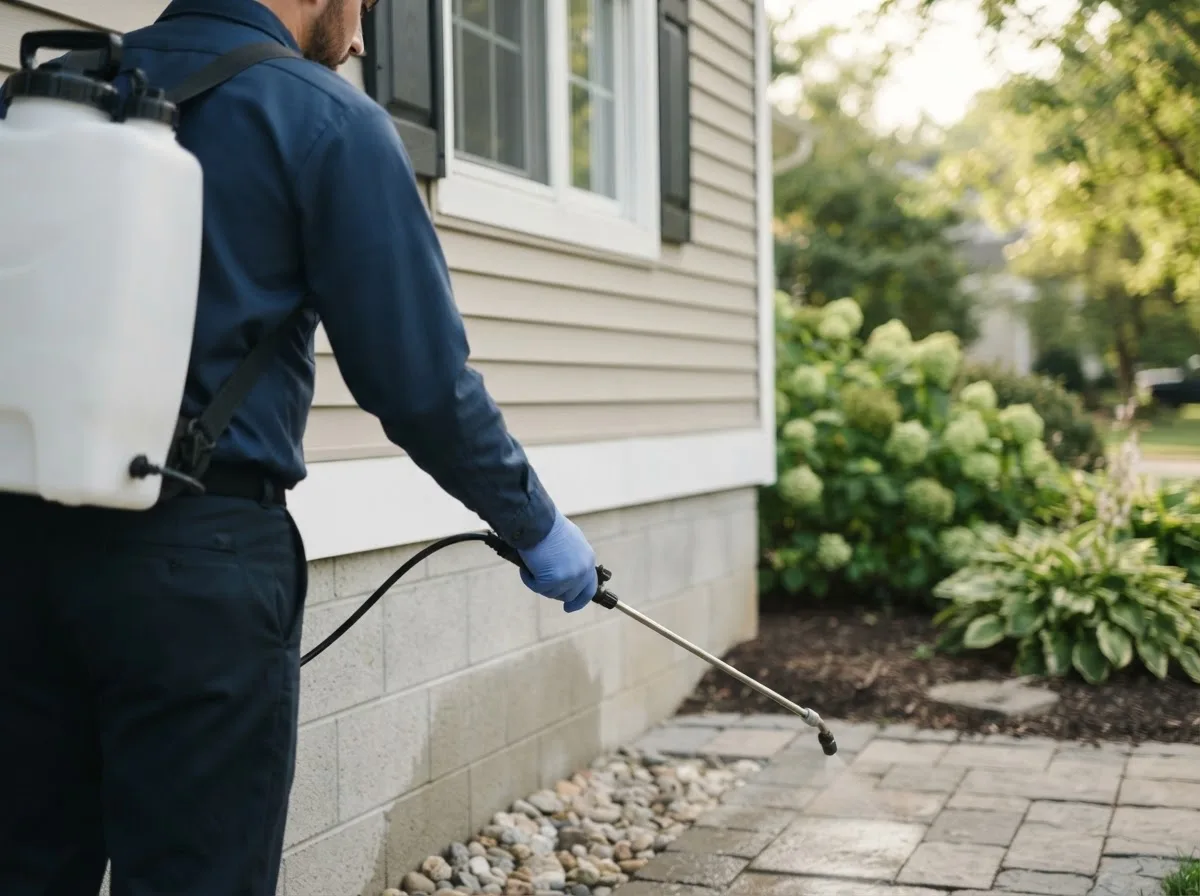 Pest control technician inspecting a home in Howard, OH